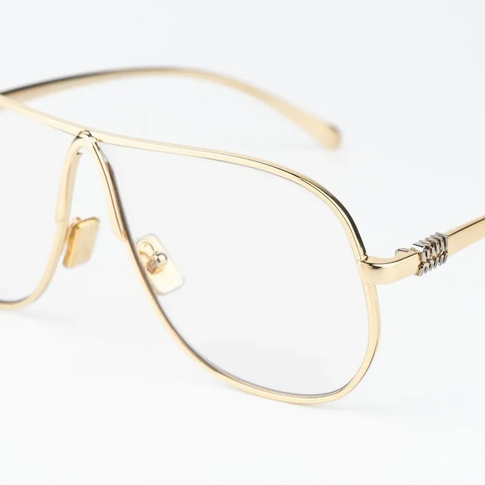 Miu Miu Women Eyeglasses Gold Blue Light Block Pilot MUA56S 5AK08N NEW AUTHENTIC